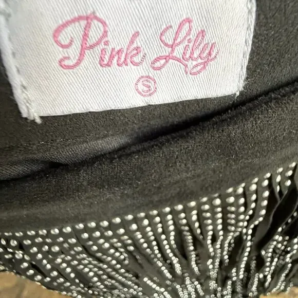 Fringe Mini Skirt Faux Suede Black Studded Western Glam Concert Cowgirl Womens S - Picture 6 of 6